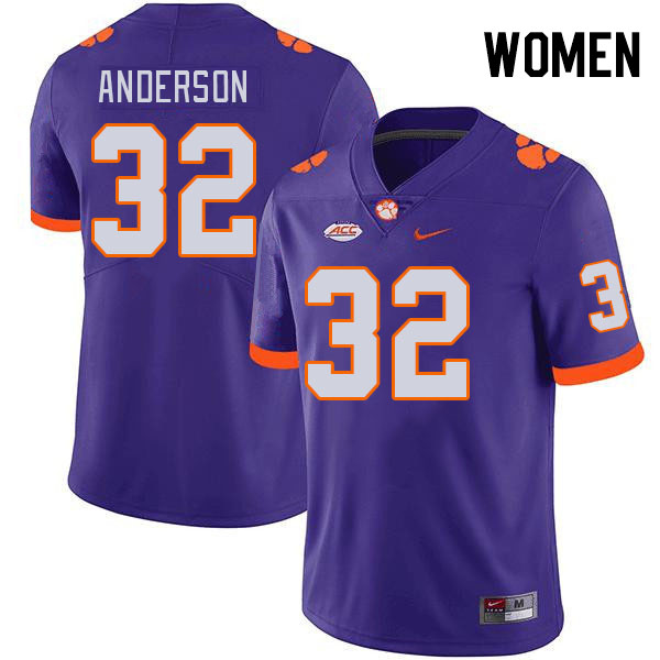 Women #32 Jamal Anderson Clemson Tigers College Football Jerseys Stitched-Purple